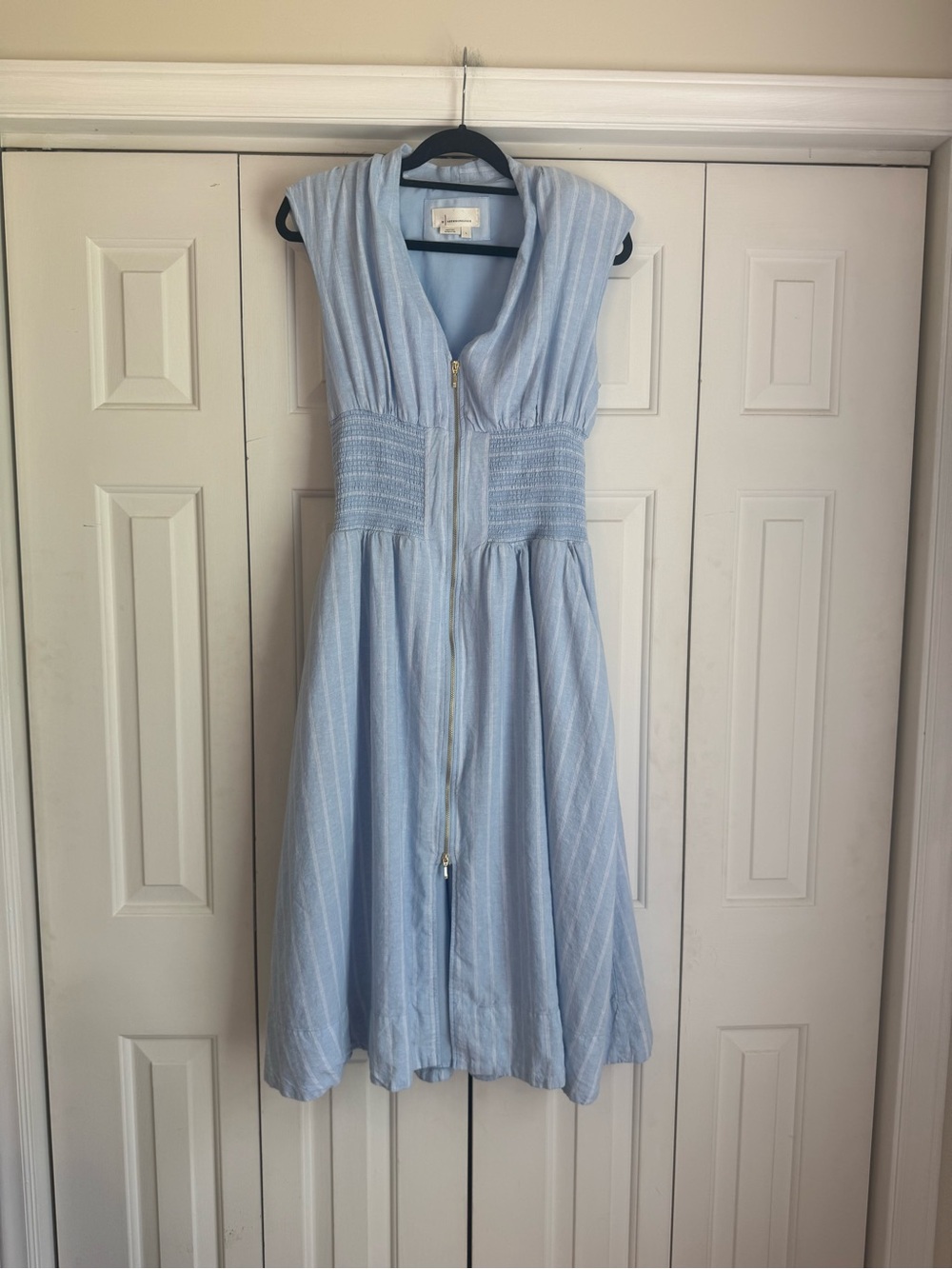 Anthropologie Women’s Tommie Cap-Sleeve Smocked Front-Zip Shirt Dress Size Large - Picture 2 of 10